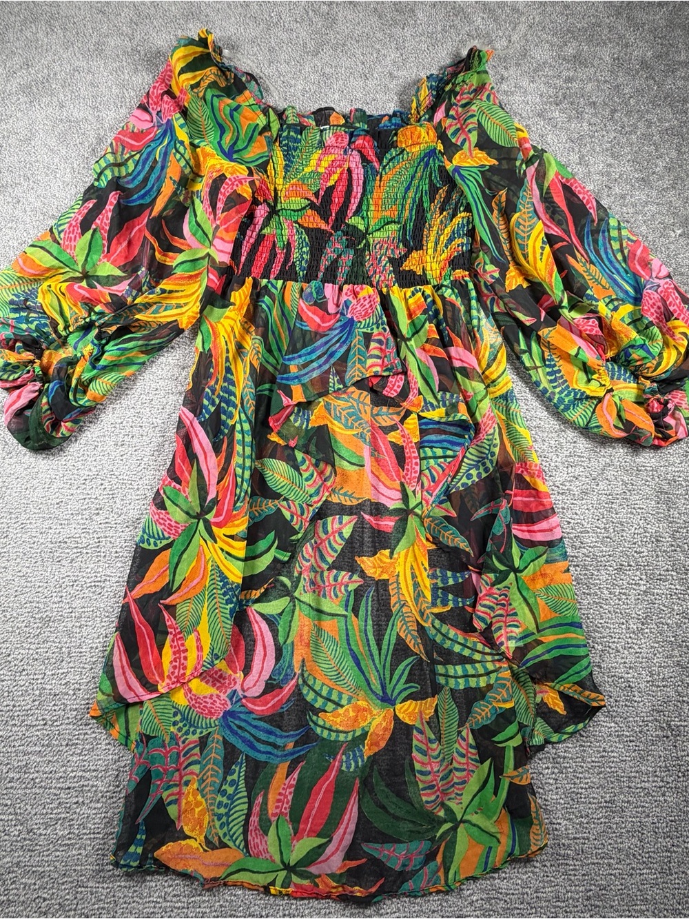 Live 4Truth Dress M Tropical Hawaiian Shear Long Sleeve Off Shoulder Ruffled